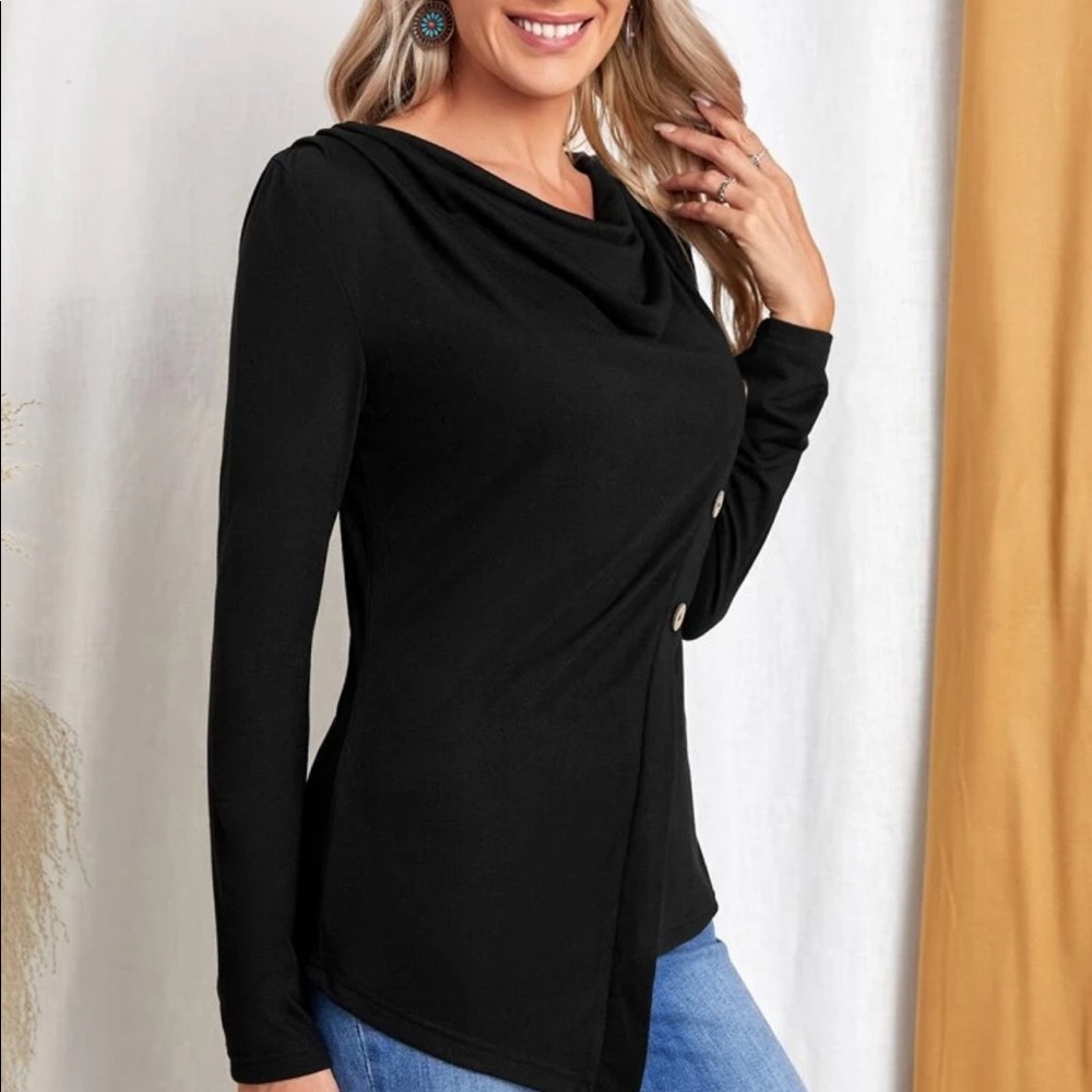 Boho black button detail blouse - Picture 14 of 14